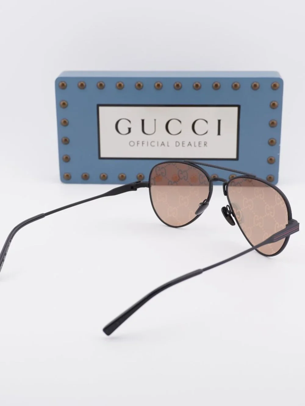 Gucci GG1874S 005 Aviator Sunglasses - Black\ Orange Mirror with GG Pattern
